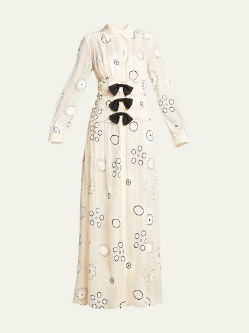 Rebecca Taylor Cream Maxi Dress with Black Floral Embroidery and Bows - Picture 2 of 7